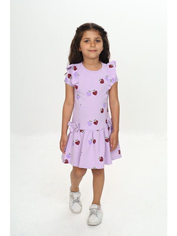 Toontoykids Kız Çocuk Fiyonklu Kalp Baskılı Elbise