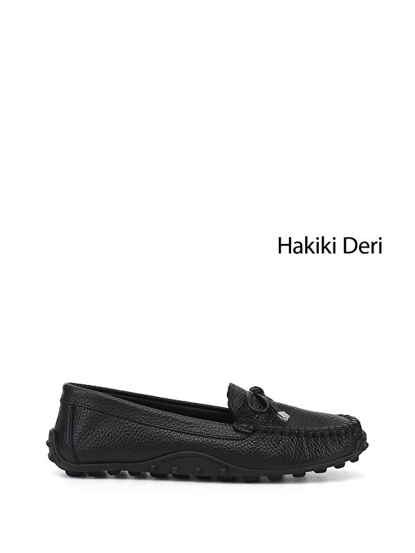 GÖNDERİ(R) Kadın MAT SİYAH Fiyonklu Hakiki Deri Comfort Loafer