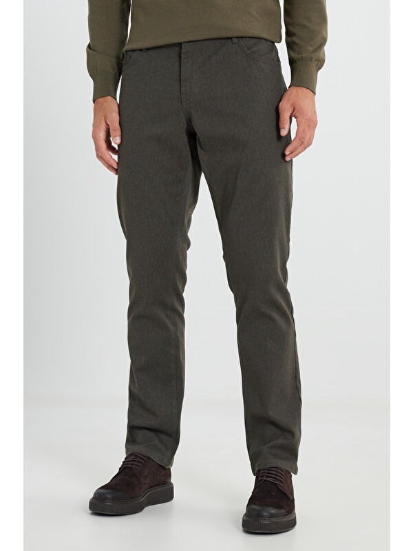 Altınyıldız Classics Erkek Kahverengi Pamuklu Slim Fit Dar Kesim 5 Cep Armürlü Esnek Casual Pantolon