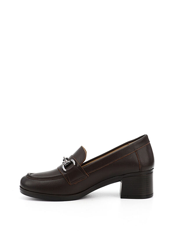 Kadın ÇİKOLATA KAHVE Kısa Kalın Topuklu Hakiki Deri Ayakkabı - Görsel 4