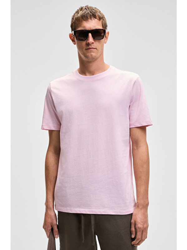 GRIMELANGE MOCASSIN Erkek %100 Pamuk Baskılı Relaxed Fit Yuvarlak Yaka Kısa Kollu PEMBE T-Shirt