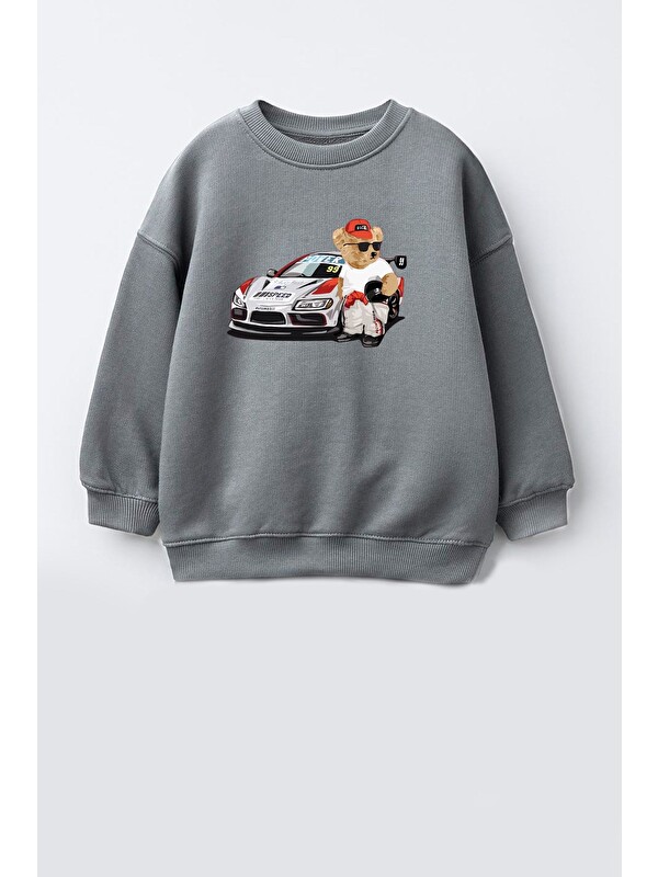 Monila Erkek Çocuk Ayıcık Baskılı 3 İplik Kumaş Pamuklu Sweatshirt