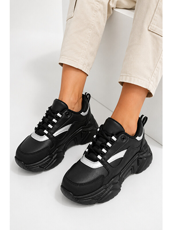 Slipcat Kadın, Kalın Tabanlı, Bağcıklı, Hafif, Günlük Spor Ayakkabı, Sneaker