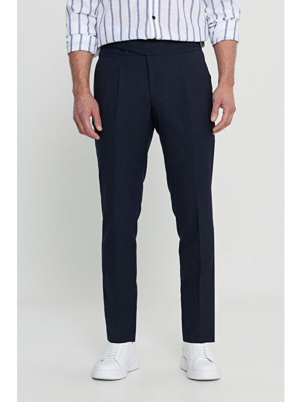 Altınyıldız Classics Erkek Lacivert Slim Fit Dar Kesim Beli Lastikli Yan Cep Rahat Pantolon