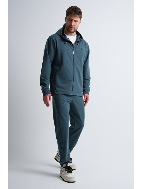 Shooter Sportswear Petrol Mavisi Erkek Fermuarlı Kapüşonlu Gizli Cep Detaylı Eşofman Takımı