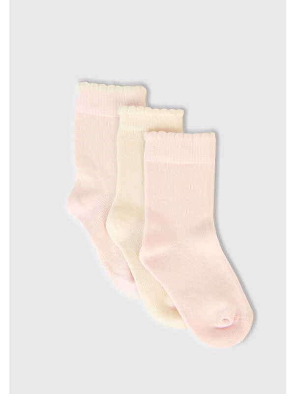 United Colors Of Benetton Bebek Krem-Pembe Desenli 3'lü Çorap Seti
