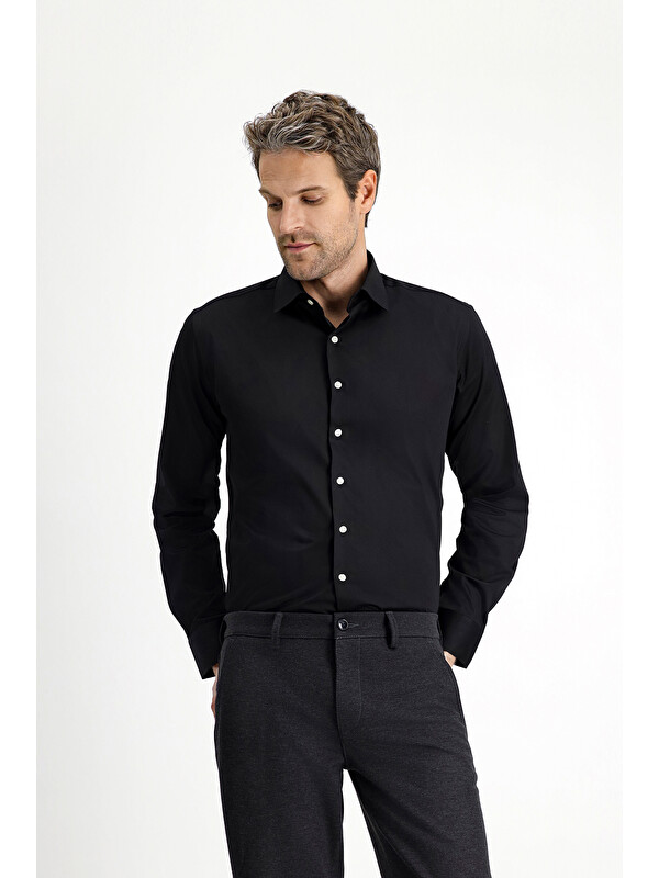 Kiğılı Uzun Kol Slim Fit Dar Kesim Klasik Pamuk Gömlek