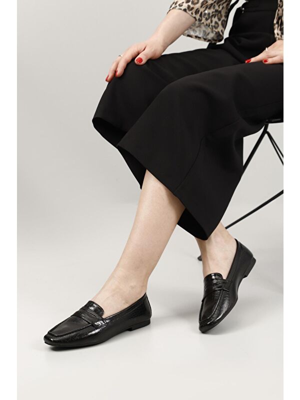 AÇIK SİYAH Küt Burun Kısa Kalın Topuklu Kadın Babet 35459 - Görsel 3