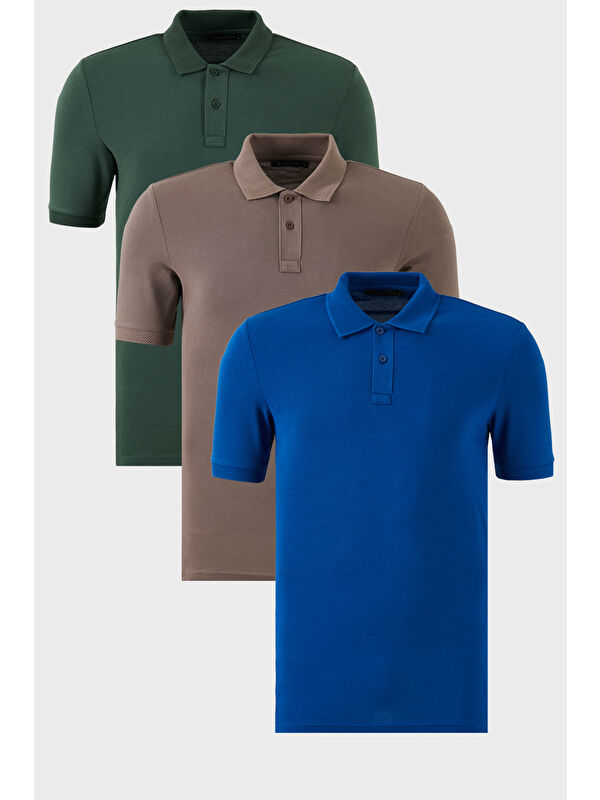 Buratti Pamuklu Regular Fit Düğmeli 3'lü Paket Polo Yaka %100 Pamuk Tişört 5902739S3