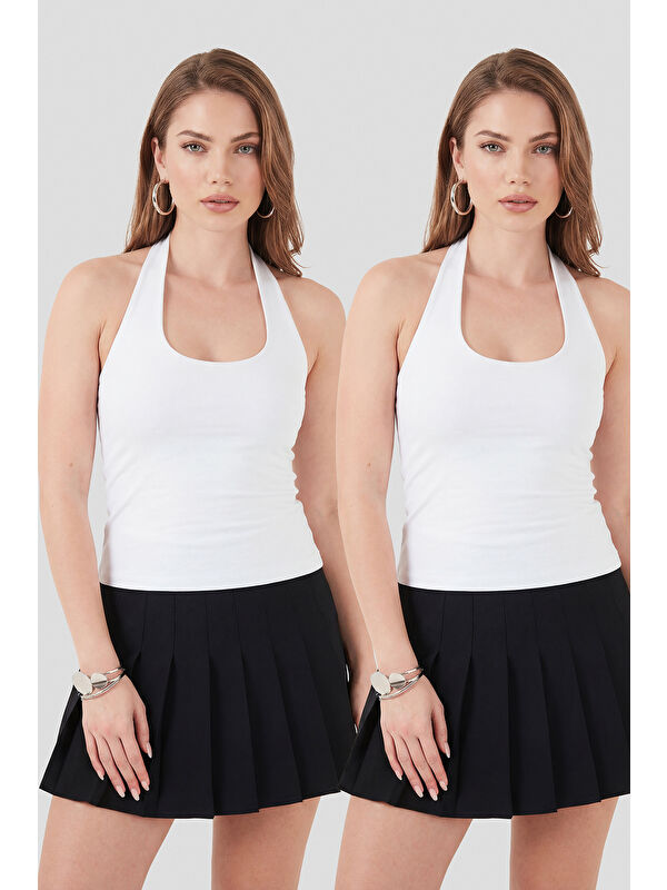 Lela Slim Fit Halter Yaka Sırt Dekolteli İkili Paket Bluz 5866664