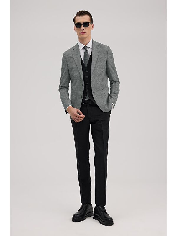 JAKAMEN Siyah Slim Fit Mono Yaka Yelekli Kombinli Takım Elbise