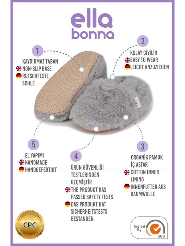 Yumuşak Tüylü ,Organik Bebek Patik, Kaydırmaz Taban Kreş Ayakkabısı, Taba - Görsel 6