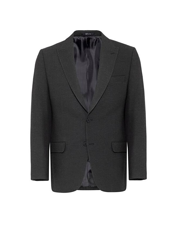 Süvari Siyah Regular Armürlü Sivri Yaka 4 Drop Blazer Ceket