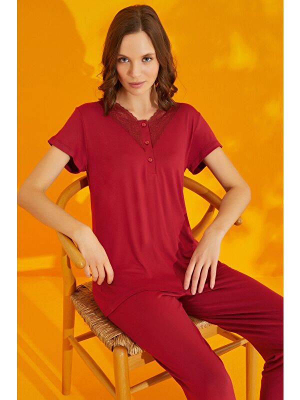 Fullamoda Yakası Dantel Detaylı Pijama Takımı