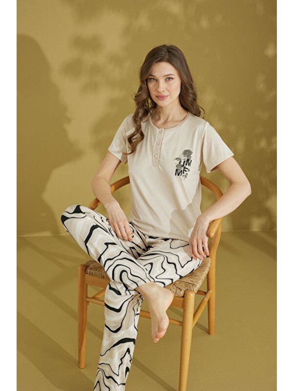 Fullamoda Puantiye Desenli V Yaka Pijama Takımı
