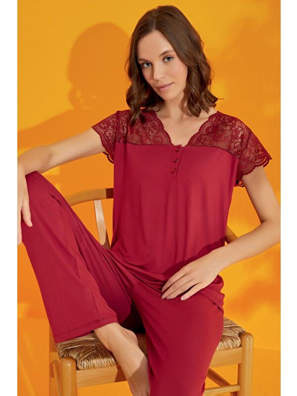 Fullamoda Yakası Dantel Detaylı Pijama Takımı
