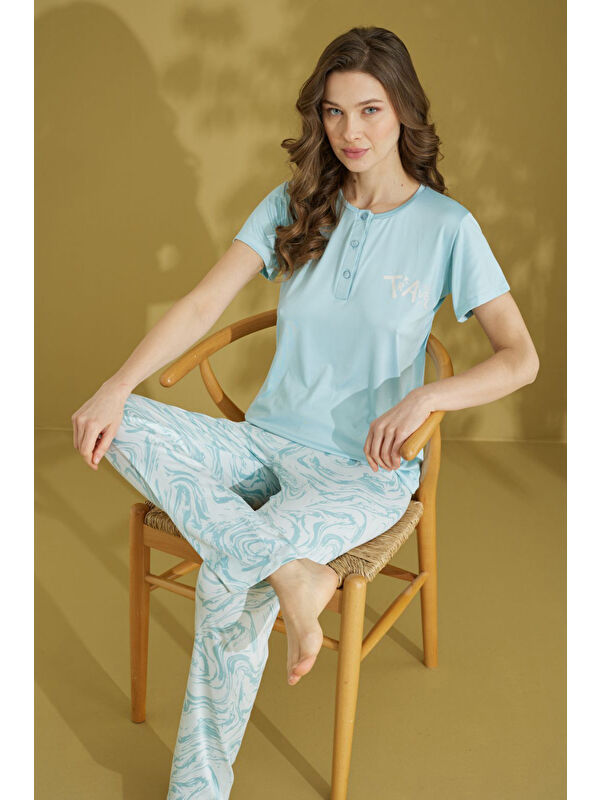 Fullamoda Puantiye Desenli V Yaka Pijama Takımı
