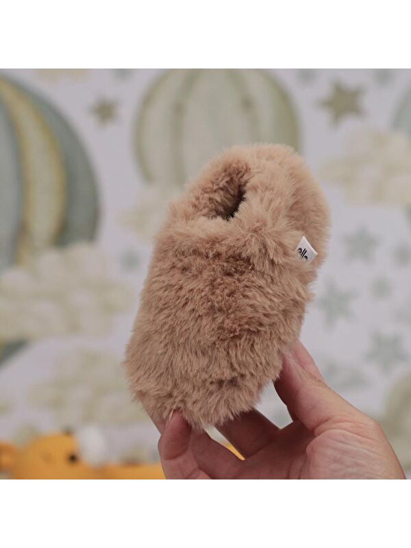 Yumuşak Tüylü ,Organik Bebek Patik, Kaydırmaz Taban Kreş Ayakkabısı, Taba - Görsel 5