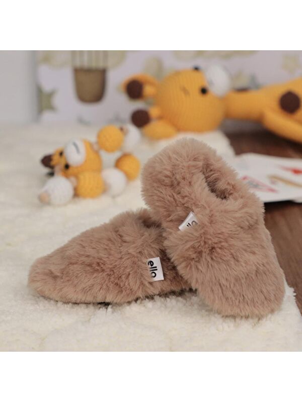 Yumuşak Tüylü ,Organik Bebek Patik, Kaydırmaz Taban Kreş Ayakkabısı, Taba - Görsel 7