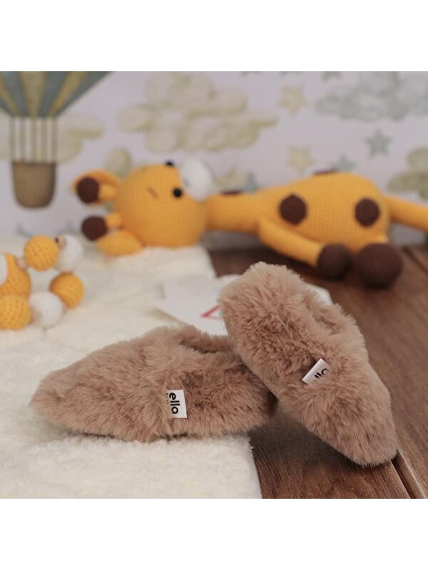 Yumuşak Tüylü ,Organik Bebek Patik, Kaydırmaz Taban Kreş Ayakkabısı, Taba - Görsel 8