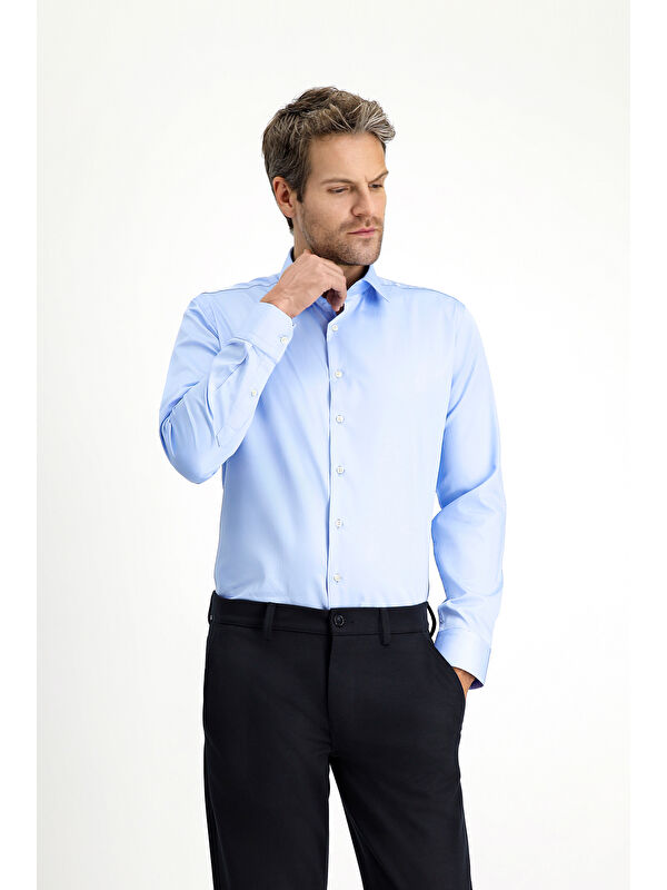 Kiğılı Uzun Kol Slim Fit Dar Kesim Klasik Pamuk Gömlek