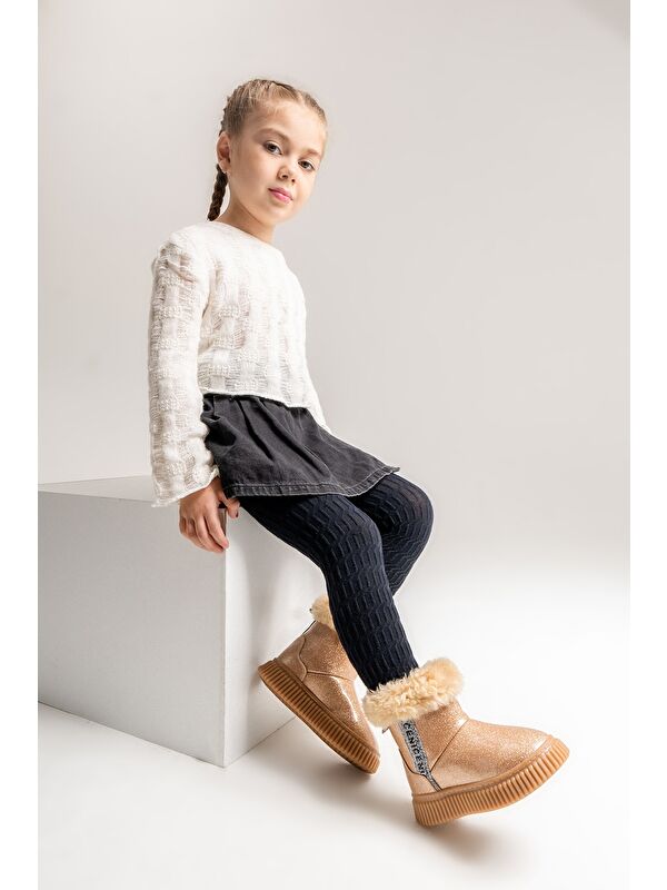 Kız Çocuk Platin Simli Suni Deri Kürklü Anatomik Kar Botu - Görsel 3