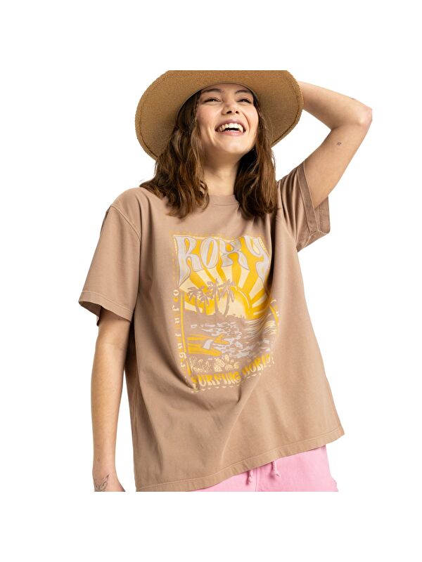 Roxy Sunnyoversize Enzyme Wash Kadın Kahverengi Tişört