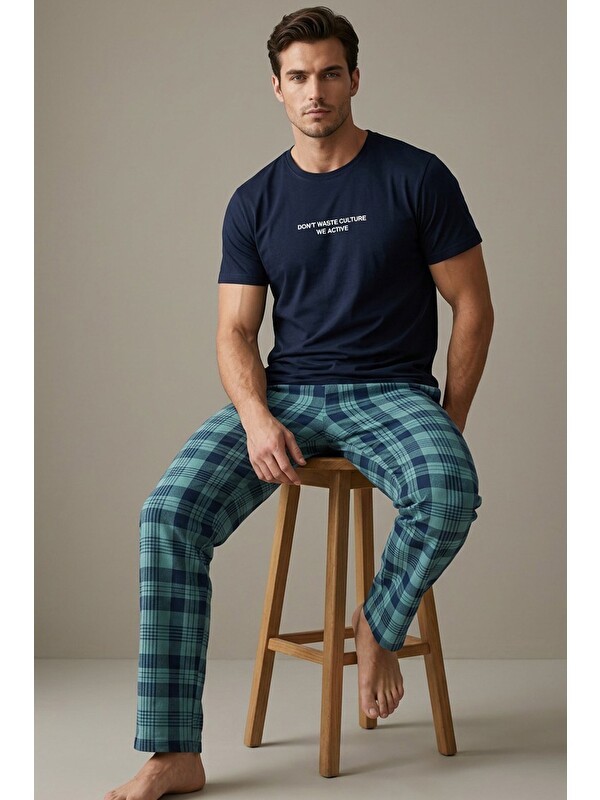 Siyah İnci Örme Kısa Kollu Pijama Takım 8006