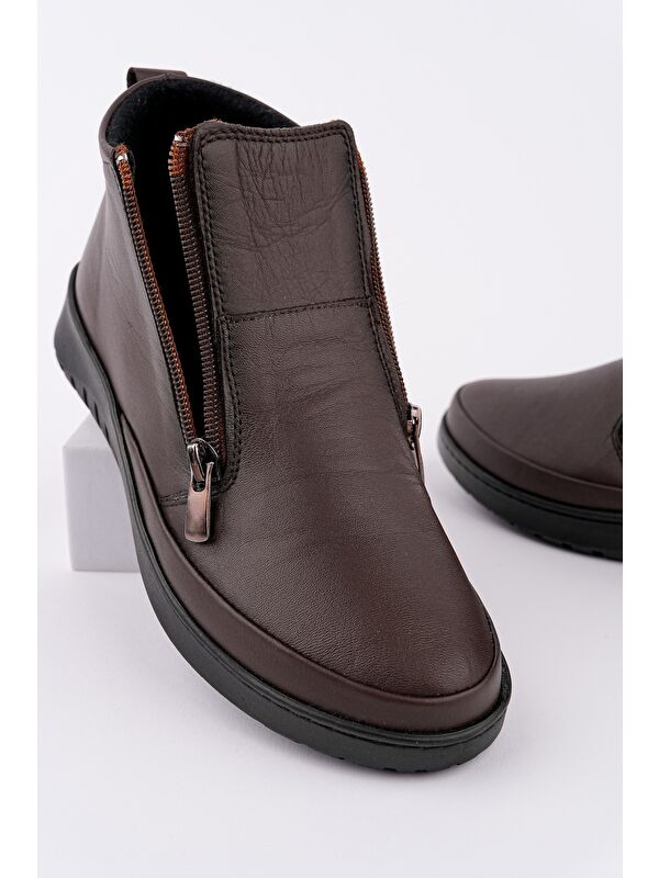 FENİKS Hakiki Deri Çift Fermuarlı Kadın Bot - Görsel 2