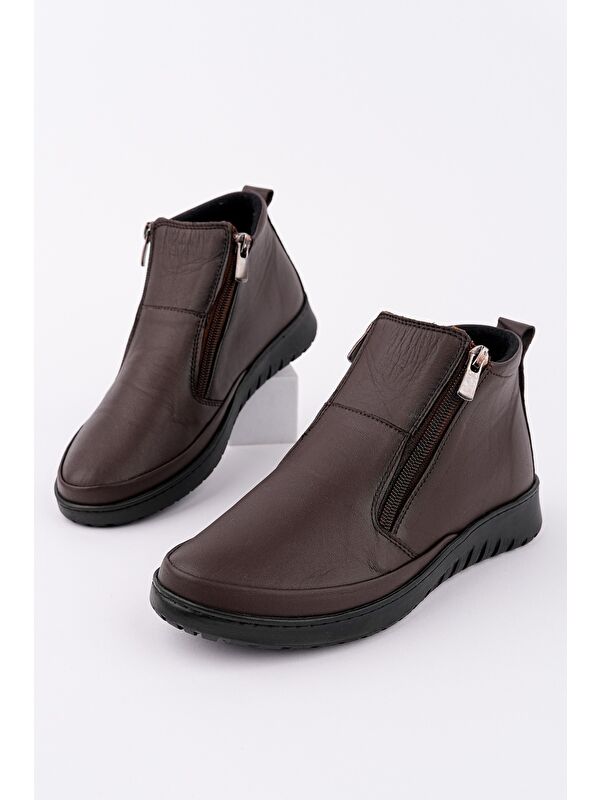 FENİKS Hakiki Deri Çift Fermuarlı Kadın Bot - Görsel 3