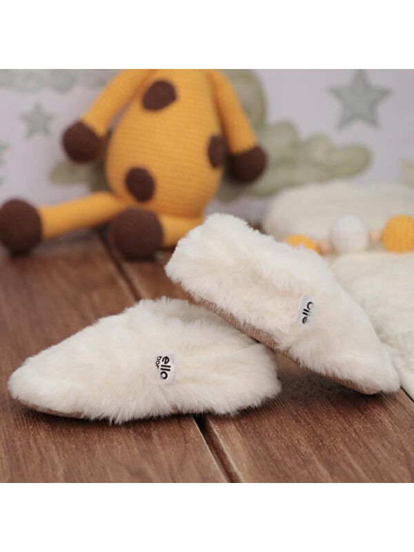 Yumuşak Tüylü ,Organik Bebek Patik, Kaydırmaz Taban Kreş Ayakkabısı, Taba - Görsel 7