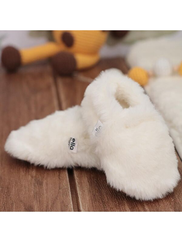 Yumuşak Tüylü ,Organik Bebek Patik, Kaydırmaz Taban Kreş Ayakkabısı, Taba - Görsel 8