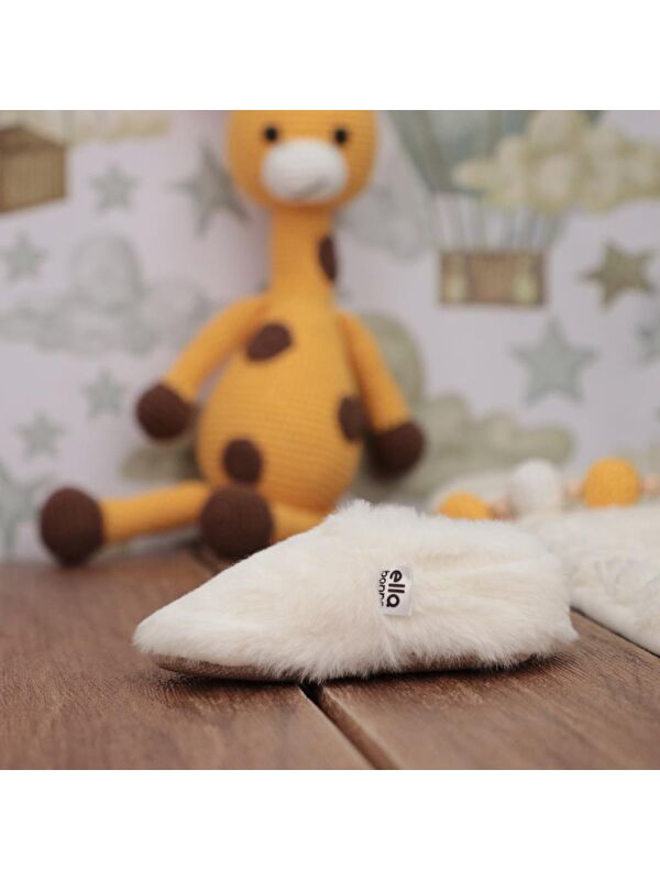 Yumuşak Tüylü ,Organik Bebek Patik, Kaydırmaz Taban Kreş Ayakkabısı, Taba - Görsel 9