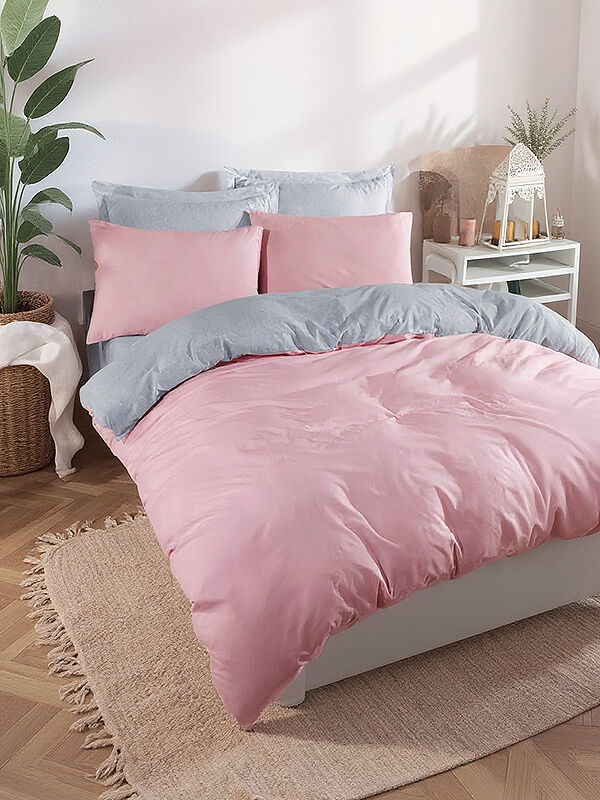 UPSTYLE Mature Nevresim Seti Çift Kişilik Artus Solid Pudra Gri 200 X 220 Cm