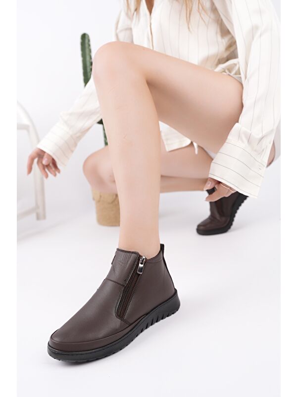 FENİKS Hakiki Deri Çift Fermuarlı Kadın Bot - Görsel 7