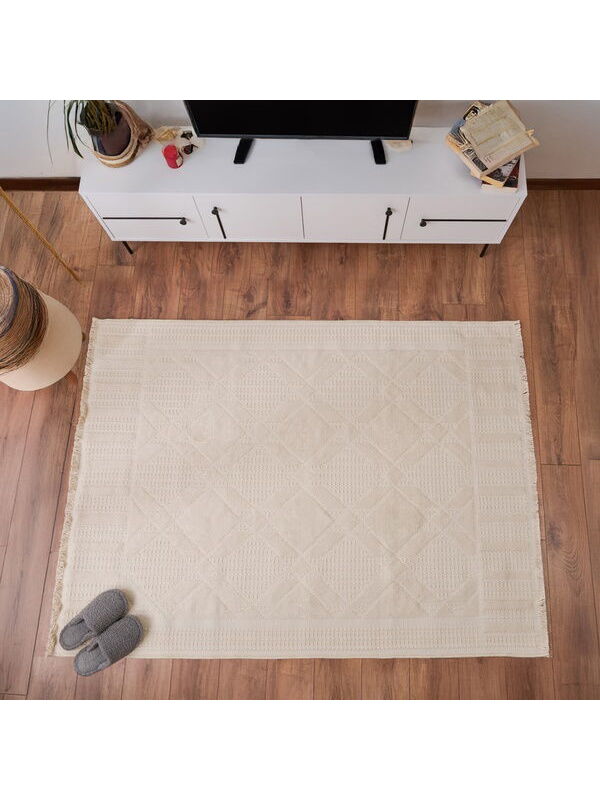 Evidea Soft Ruut Rutenna Halı - Ekru - 120x180 cm