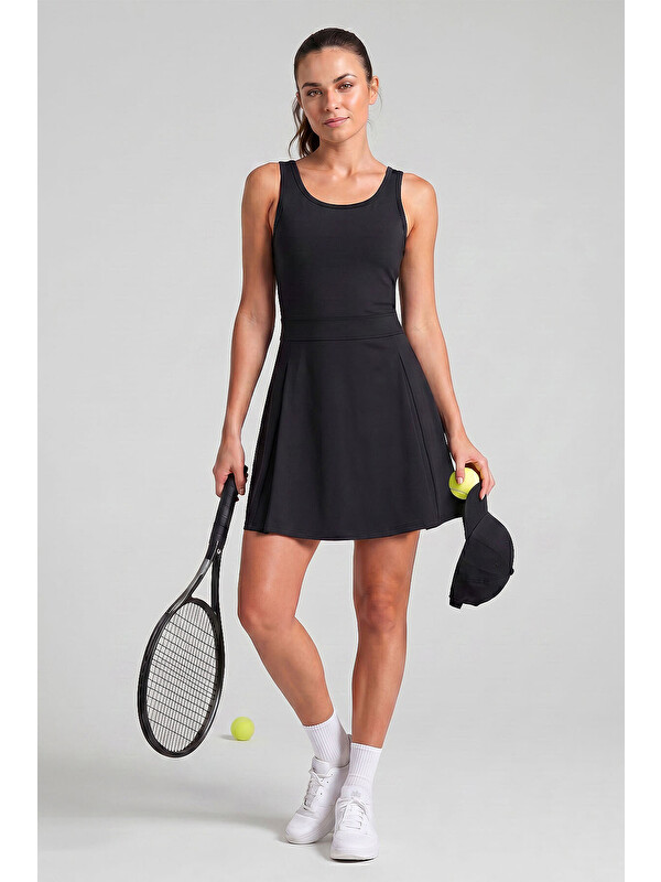Tommylife Siyah İçi Taytlı Kadın Tenis Elbise - 97320