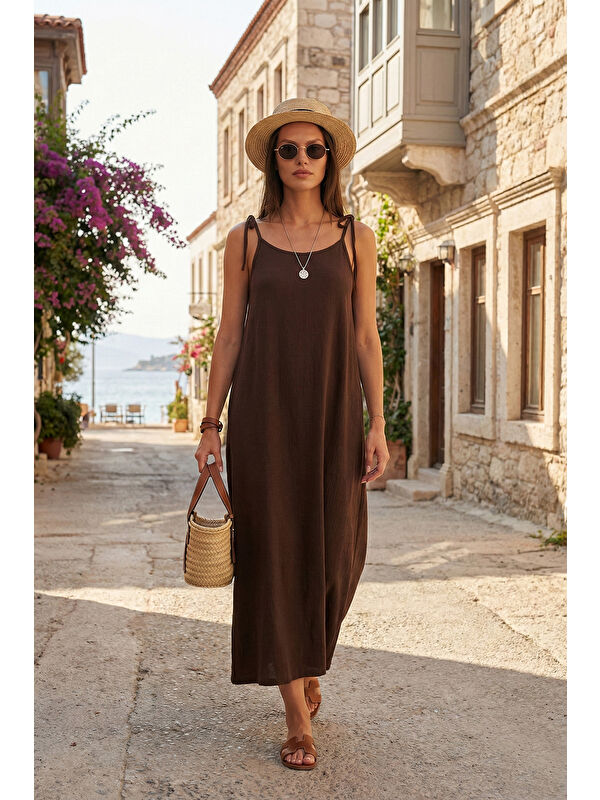 Lela Regular Fit İp Askılı Uzun Kadın Elbise 5865732