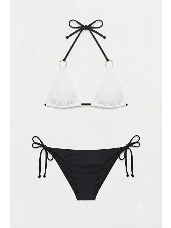 C&City Halkalı Üçgen Bikini Takım 3201 Siyah/Beyaz