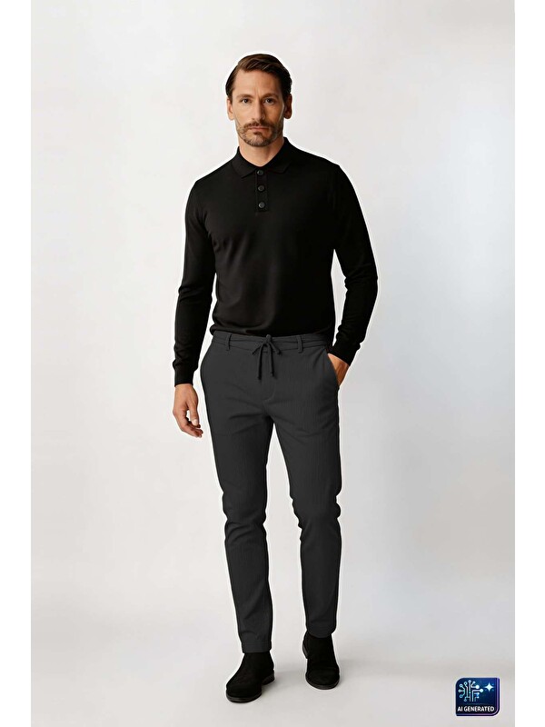 igs Antrasit Dynamic Fit Lastikli İpli Erkek Pantolon | Konforlu Smart Casual
