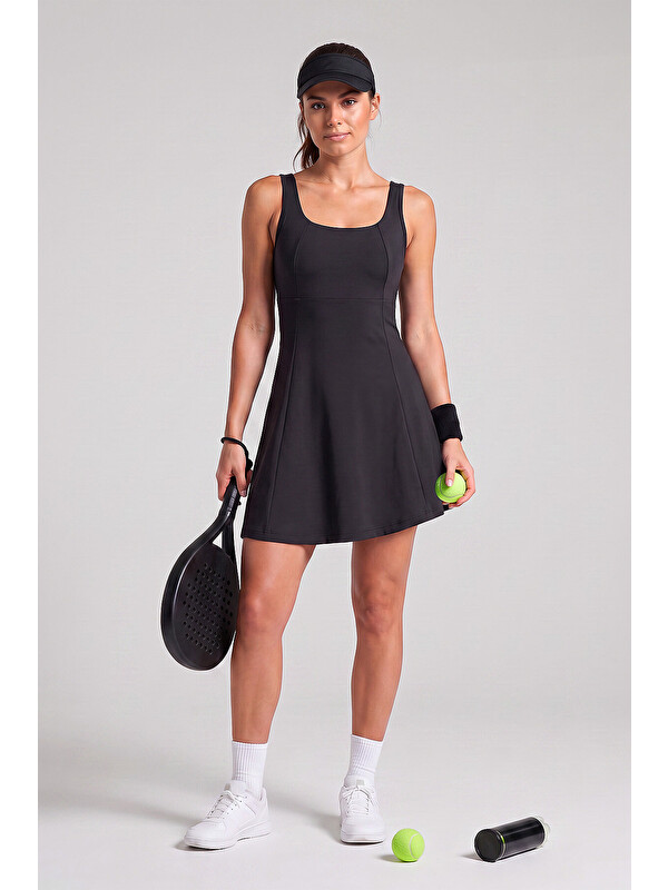 Tommylife Siyah Yuvarlak Yaka Kadın Tenis Elbise - 97319