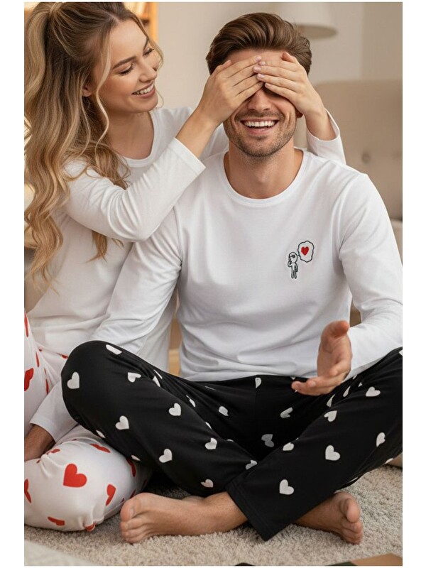 Siyah İnci Erkek Ekose Merry Christmas Baskılı Yılbaşı Temalı Örme Pijama Takım 7969