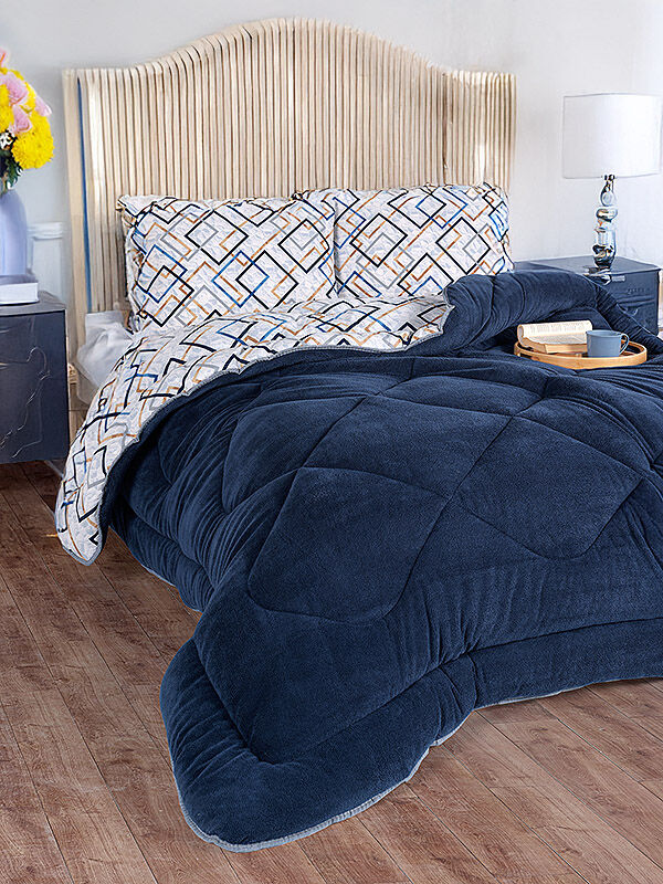 UPSTYLE Yeni Nesil Wellsoft Comfort Set Çift Kişilik Yorganlı 3 Parça Lacivert 195x215 cm