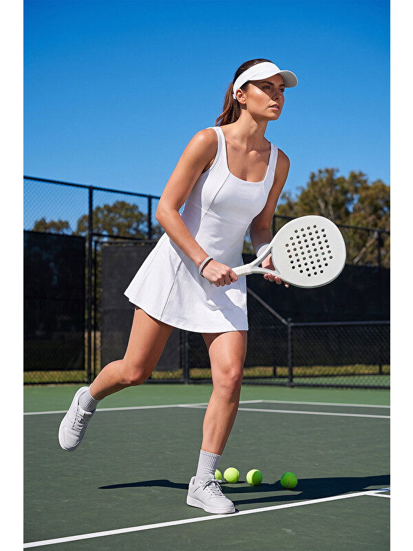 Tommylife Beyaz Yuvarlak Yaka Kadın Tenis Elbise - 97319