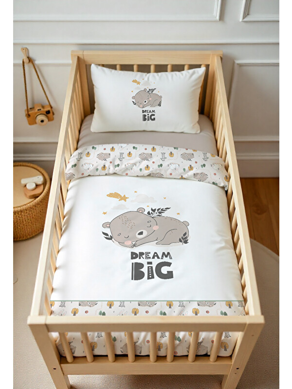 Milbay Grup Big Dream Ayıcık Desenli Bebek Nevresim Takımı Çift Taraflı 100x150 cm Çarşafsız