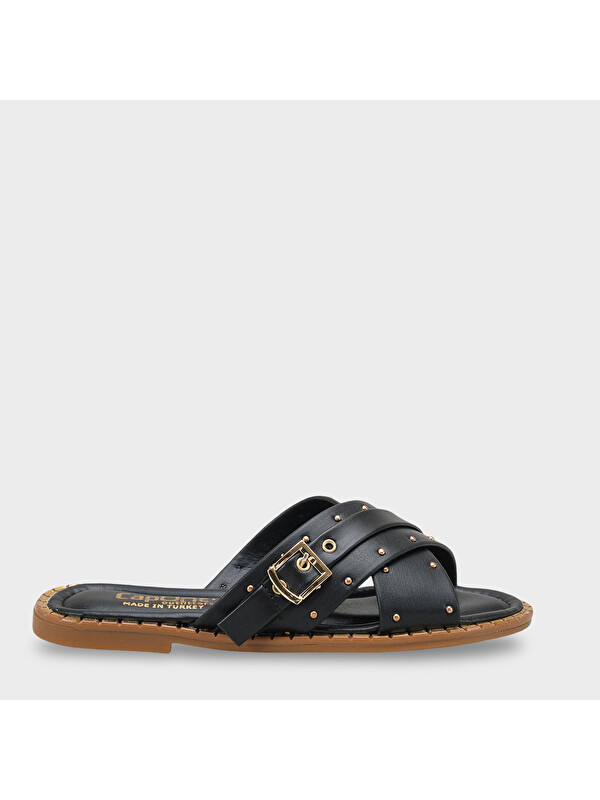 Capone Outfitters Metal Görünümlü Tokalı Kısa Topuklu Çapraz Bantlı Kadın Terlik