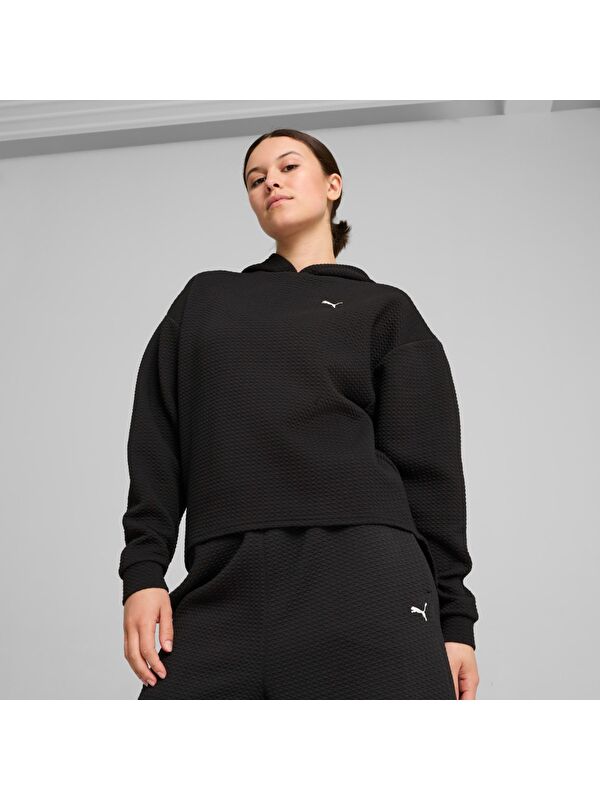 Puma Q4 Studio Textured Kadın Siyah Kapüşonlu Sweatshirt