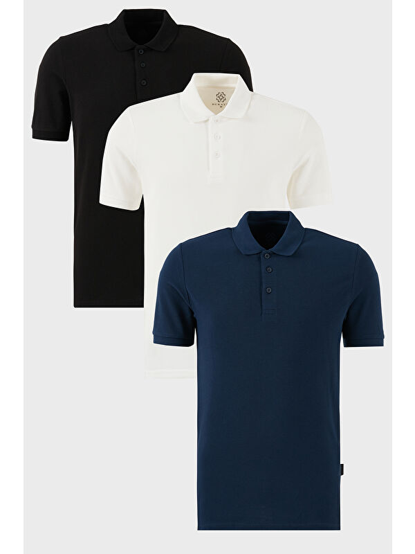 Buratti Pamuklu Regular Fit Düğmeli Polo Yaka 3'lü Paket %100 Pamuk Tişört 5902127S3
