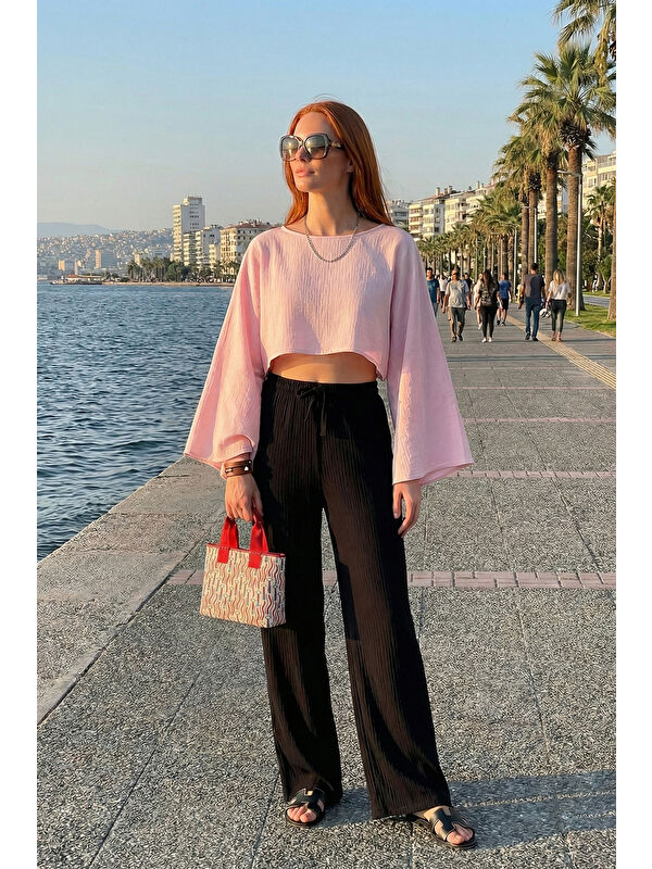 Lela Pamuklu Comfort Fit Yüksek Bel Geniş Paça Kadın Pantolon 668YP5540