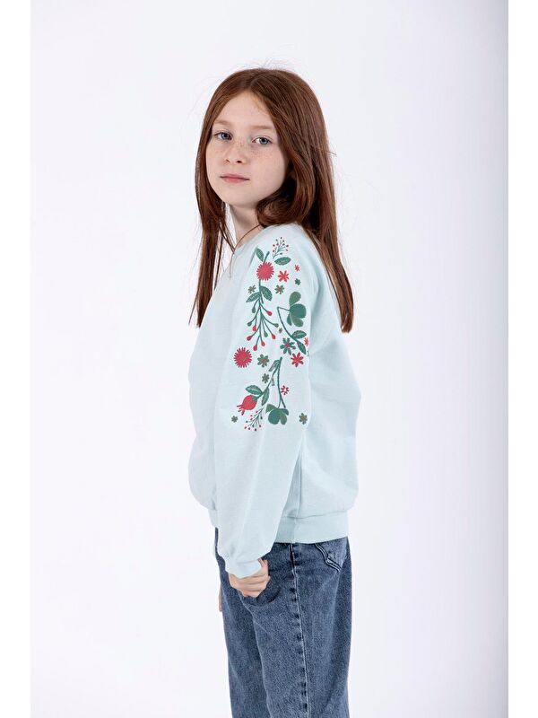 Zepkids Bisiklet Yaka Çiçek Baskılı Kız Çocuk Sweatshirt